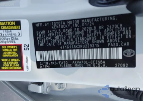 2024 Toyota Camry Se из США, поврежденный, VIN 4T1G11AK2RU229315